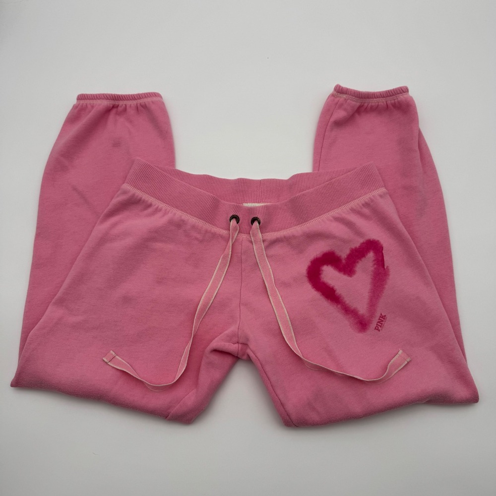 Vintage Y2K Pink Victoria's Secret Heart Graphic Sweatpants Joggers Pink Medium